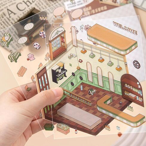 DIY 3D House Stickers, 4 Set Fun DIY Stickers Scene Make Your Own Warm Home, Supermarket, Coffee Shop, Music Bar, Cute 3D Cartoon Scene Stickers for Adult Kids Relief Stress Pass The Time (XMPLUS) in Saudi Arabia