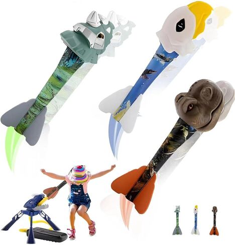 Rocket Launcher for Kids , Dinosaur Air Rocket Toys, 3 Dinosaur Rockets and Adjustable Dinosaur Launcher Stand, Outdoor Toys, Educational Toys and Gift for Boys or Girls Dinosaur in Saudi Arabia