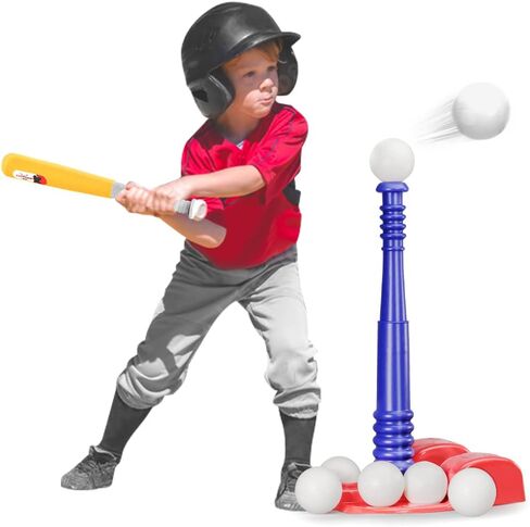 مجموعة BELLOCHIDDO Tball للأطفال الصغار من عمر 3 إلى 5 سنوات - تتضمن مجموعات T-Ball للأطفال الصغار مضرب ضرب قابل للسحب وقواعد بيسبول و6 كرات، وألعاب رياضية داخلية وخارجية | هدايا للأعمار من 3 4 5 6 سنوات للأولاد والبنات in Kuwait