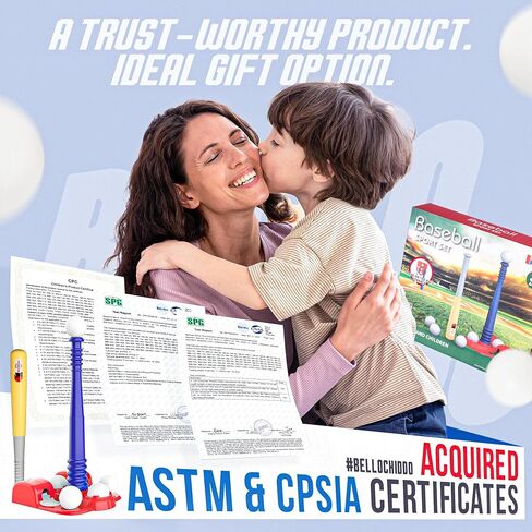 مجموعة BELLOCHIDDO Tball للأطفال الصغار من عمر 3 إلى 5 سنوات - تتضمن مجموعات T-Ball للأطفال الصغار مضرب ضرب قابل للسحب وقواعد بيسبول و6 كرات، وألعاب رياضية داخلية وخارجية | هدايا للأعمار من 3 4 5 6 سنوات للأولاد والبنات in Kuwait