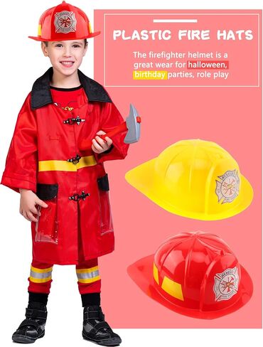 4 Pack Kids Fireman Hat Plastic Fire Chief Helmet Firefighter Hard Hat Fireman Costume Helmet for Boys and Girls in Saudi Arabia