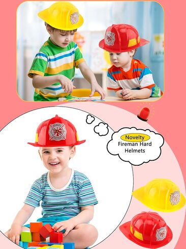 4 Pack Kids Fireman Hat Plastic Fire Chief Helmet Firefighter Hard Hat Fireman Costume Helmet for Boys and Girls in Saudi Arabia