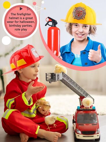 4 Pack Kids Fireman Hat Plastic Fire Chief Helmet Firefighter Hard Hat Fireman Costume Helmet for Boys and Girls in Saudi Arabia