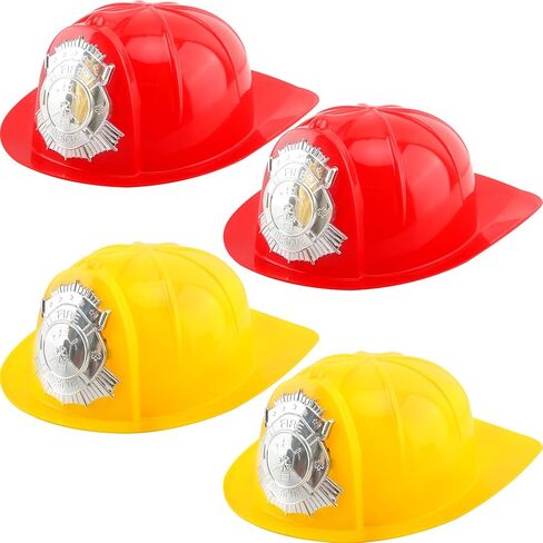 4 Pack Kids Fireman Hat Plastic Fire Chief Helmet Firefighter Hard Hat Fireman Costume Helmet for Boys and Girls in Saudi Arabia