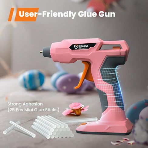 مسدس غراء لاسلكي طراز جديد 2024، مسدس غراء GoGonova 20s سريع التسخين ومضاد للتنقيط، مجموعة مسدس غراء ساخن قابل للشحن USB-C بقدرة 5 أمبير في الساعة مع 25 قطعة من أعواد غراء صغيرة، إيقاف تشغيل ذكي، وردي in Kuwait