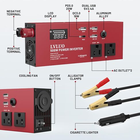 محول طاقة 300 واط تيار مستمر 12 فولت إلى 110 فولت تيار متردد للسيارة مع محول سيارة USB مزدوج 5.4 أمبير in Kuwait
