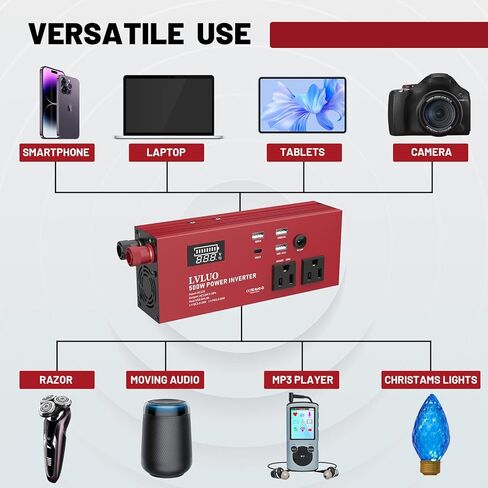 محول طاقة 300 واط تيار مستمر 12 فولت إلى 110 فولت تيار متردد للسيارة مع محول سيارة USB مزدوج 5.4 أمبير in Kuwait