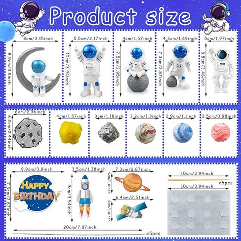 Astronaut Figurines Space Cake Toppers Astronaut Planet Rocket Satellite and Star Space DIY Cake Toppers for Space Theme Party Birthday Party Baby Shower Supplies (Blue) in Kuwait