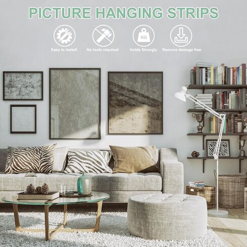 Picture Hanging Strips Heavy Duty, No Tools Adhesive Poster Strips for Frame Mounting Strips, Damage Free Frame Hangers for Classroom Walls, Renter Friendly, Apartment Essentials, White 64 PCS in Kuwait