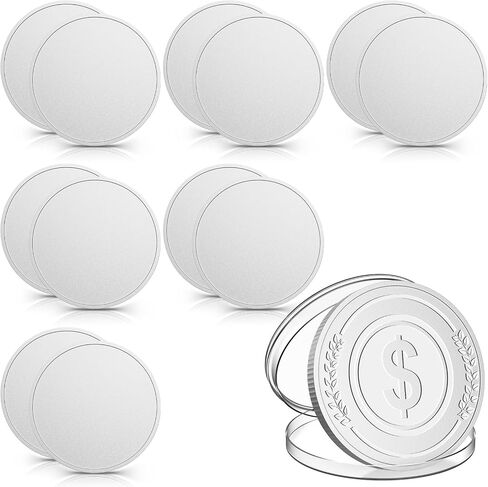 12 Pcs Blank Challenge Coin, Engraving Blanks Coins Threaded Edged 40 mm with Acrylic Protection Box Laser Engravable Pattern for DIY Crafts Commemorative Collection (Sliver) in Saudi Arabia