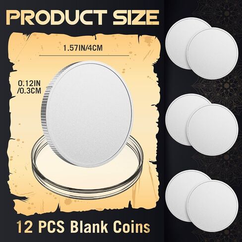 12 Pcs Blank Challenge Coin, Engraving Blanks Coins Threaded Edged 40 mm with Acrylic Protection Box Laser Engravable Pattern for DIY Crafts Commemorative Collection (Sliver) in Saudi Arabia