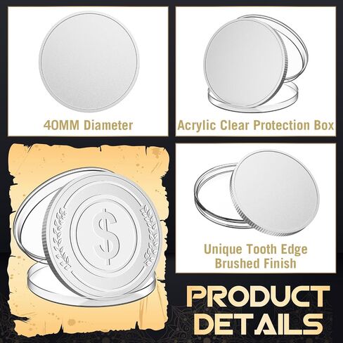 12 Pcs Blank Challenge Coin, Engraving Blanks Coins Threaded Edged 40 mm with Acrylic Protection Box Laser Engravable Pattern for DIY Crafts Commemorative Collection (Sliver) in Saudi Arabia