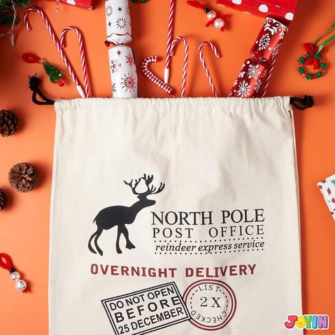 JOYIN 3 PCS Santa Burlap Sack present Bags with Drawstring 26" x 19" for Large Xmas Package Storage, Event Party Supplies, Christmas Party Favors. in Saudi Arabia