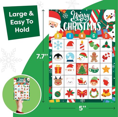 Christmas Bingo Game for Kids, Adults & Large Groups - 30 Players - Fun & Exciting Christmas Games for Family Party, Classroom Party - Reusable Christmas Bingo for Kids Christmas Party Games for Kids in Saudi Arabia