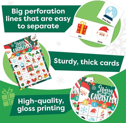 Christmas Bingo Game for Kids, Adults & Large Groups - 30 Players - Fun & Exciting Christmas Games for Family Party, Classroom Party - Reusable Christmas Bingo for Kids Christmas Party Games for Kids in Saudi Arabia