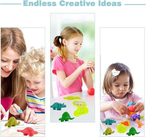 أطلق العنان للإبداع مع 6 قوالب دينو فريدة من نوعها، مجموعة ملحقات العجين المكونة من 5 طين بألوان زاهية. مثالية كهدية للأطفال من سن 3-4-8 سنوات in Kuwait