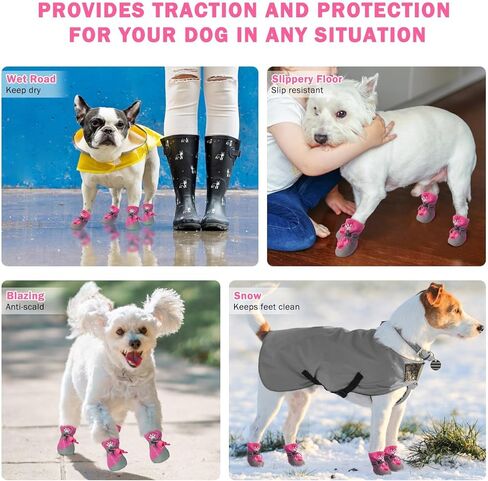 أحذية الكلب SCENEREAL للرصيف الساخن، واقيات مخالب للكلاب المتوسطة الصغيرة، أحذية مطر للكلاب عاكسة للصيف، أحذية للكلاب ناعمة مقاومة للماء للمشي في الهواء الطلق والأرضيات الصلبة الداخلية، وردي مقاس 5 in Kuwait