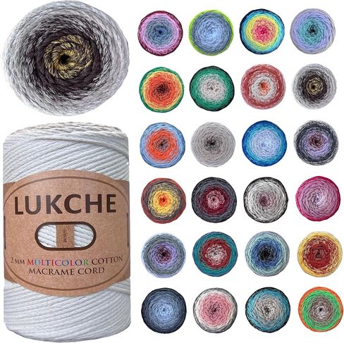2mm Multicolor Cotton Macrame Cord 246 Yards (225 Mt) Premium Cotton Rope, Rainbow Yarn Crochet Macrame Bag Craft for Wall Hangers, Bags, Bottom Plates, Carpets (515) in Kuwait