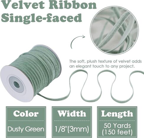 HUIHUANG Dusty Blue Velvet Ribbon 1/8 inch x 50 Yards Thin Velvet Ribbon Single Face Vintage Blue Velvet Ribbon for Gift Wrapping, Christmas Ornaments, Wedding Invitations, DIY Crafts, Tags in Kuwait