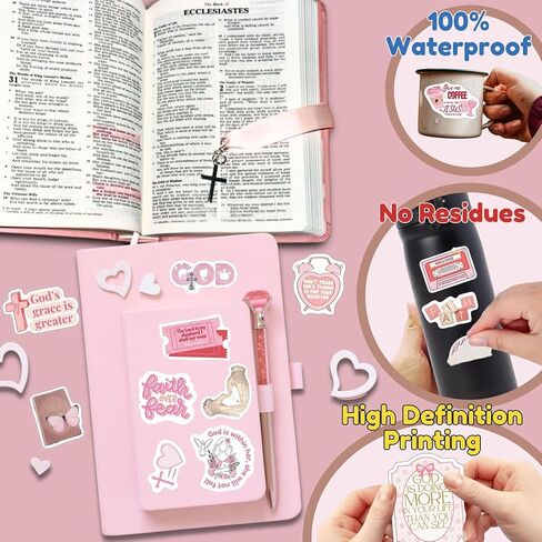 Pink Bible Verse Stickers for Christian Christmas Gift for Girl Women Inspirational Jesus Qoute Praise God Religious Decoration Party Favors Motivational in Saudi Arabia