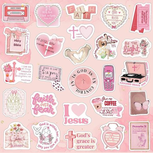 Pink Bible Verse Stickers for Christian Christmas Gift for Girl Women Inspirational Jesus Qoute Praise God Religious Decoration Party Favors Motivational in Saudi Arabia
