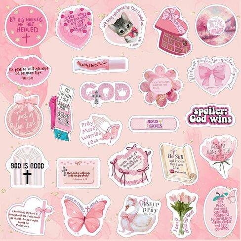 Pink Bible Verse Stickers for Christian Christmas Gift for Girl Women Inspirational Jesus Qoute Praise God Religious Decoration Party Favors Motivational in Saudi Arabia