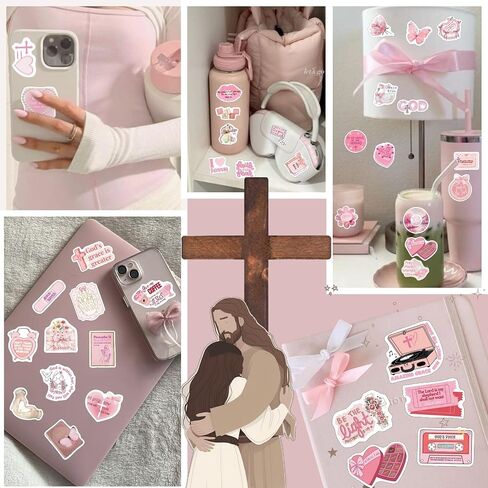 Pink Bible Verse Stickers for Christian Christmas Gift for Girl Women Inspirational Jesus Qoute Praise God Religious Decoration Party Favors Motivational in Saudi Arabia