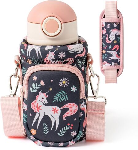Water Bottle Carrier Bag with Strap for Kids - Boho Rainbow Water Bottle Bag Holder with Padded Strap Pocket 10/12/14/16/18Oz Neoprene Insulated Bottle Bag for Boys Girls School Walking Hiking Camping in Saudi Arabia