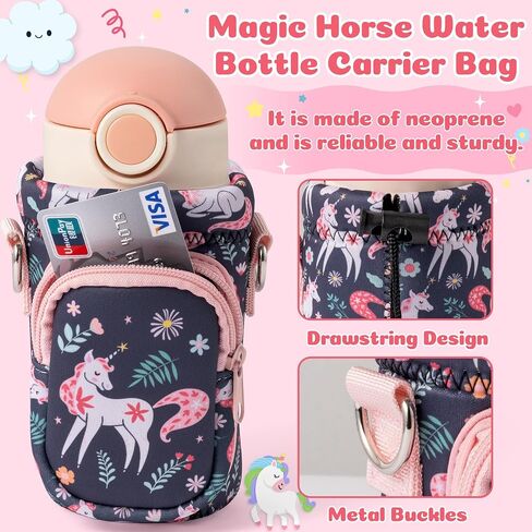 Water Bottle Carrier Bag with Strap for Kids - Boho Rainbow Water Bottle Bag Holder with Padded Strap Pocket 10/12/14/16/18Oz Neoprene Insulated Bottle Bag for Boys Girls School Walking Hiking Camping in Saudi Arabia