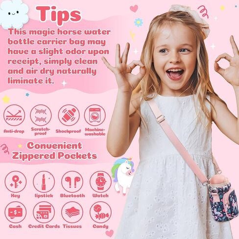 Water Bottle Carrier Bag with Strap for Kids - Boho Rainbow Water Bottle Bag Holder with Padded Strap Pocket 10/12/14/16/18Oz Neoprene Insulated Bottle Bag for Boys Girls School Walking Hiking Camping in Saudi Arabia