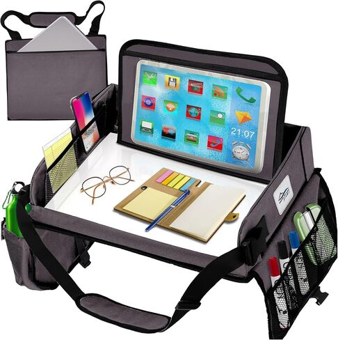 Travel Lap Desk, Travel Tray, Portable Lapdesk for Car, Remote Work, Road Trips, School, Laptop Pad with Storage Pocket, Tablet Holder, Shoulder Strap, Fits up to 15.6-Inch Laptop (Black) in Saudi Arabia