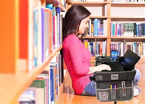 Travel Lap Desk, Travel Tray, Portable Lapdesk for Car, Remote Work, Road Trips, School, Laptop Pad with Storage Pocket, Tablet Holder, Shoulder Strap, Fits up to 15.6-Inch Laptop (Black) in Saudi Arabia