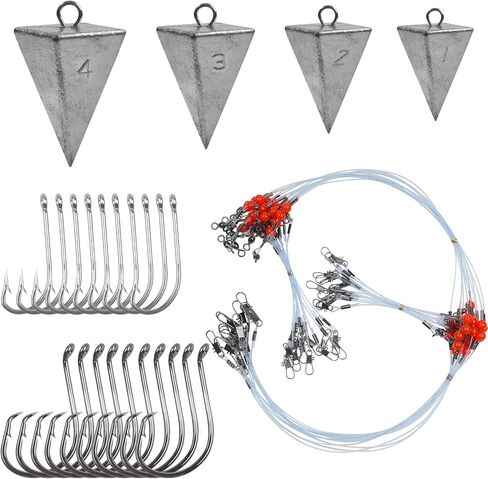 Saltwater Surf Fishing Rigs Tackle Kit Include Surf Fishing Weights Pyramid Sinker Sputnik Sinker Fishing Leaders Rig Circle Hooks Surf Fishing Accessories in Saudi Arabia