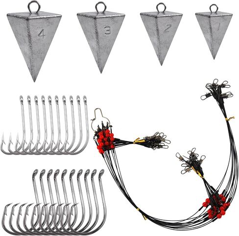 Saltwater Surf Fishing Rigs Tackle Kit Include Surf Fishing Weights Pyramid Sinker Sputnik Sinker Fishing Leaders Rig Circle Hooks Surf Fishing Accessories in Saudi Arabia