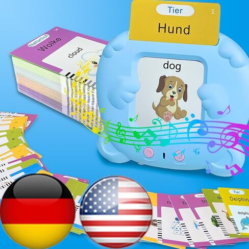 Bilingual English German Flash Cards - Talking Flash Cards for Kids, Pocket Speech for Toddlers 3-12, Educational Learning Toys, Audible Gift Play Cards German, Autism Sensory Toys (Blue) in Kuwait