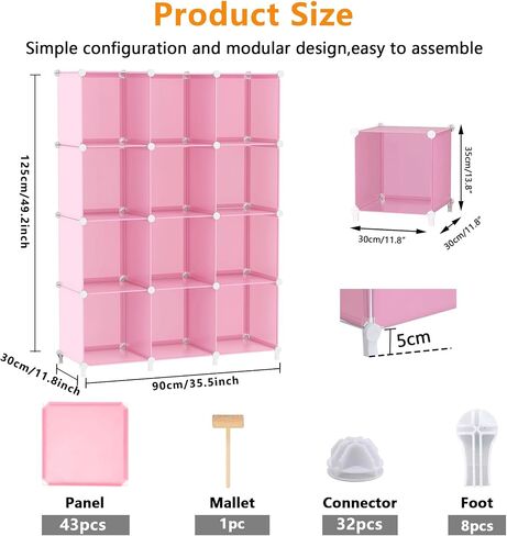 AWTATOS Cube Storage Organizer Protable Closet Organizers and Storage for Kids DIY Stackable 12 Cube Storage Shelves Clothes Organizer for Bedroom, Home, Pink in Kuwait