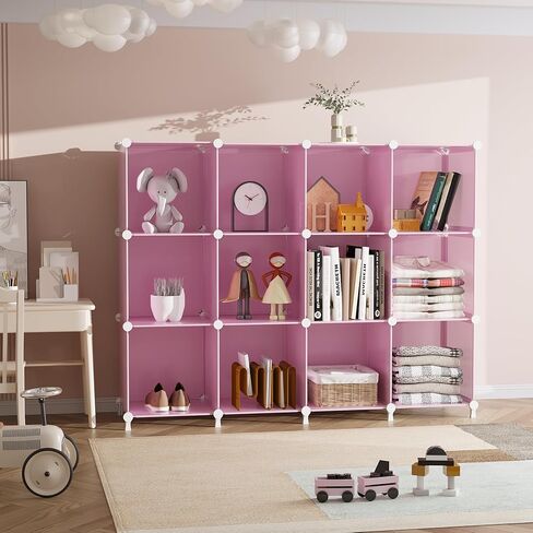 AWTATOS Cube Storage Organizer Protable Closet Organizers and Storage for Kids DIY Stackable 12 Cube Storage Shelves Clothes Organizer for Bedroom, Home, Pink in Kuwait