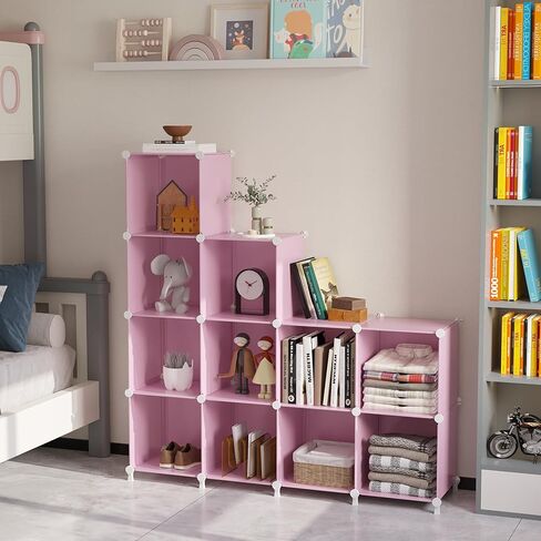 AWTATOS Cube Storage Organizer Protable Closet Organizers and Storage for Kids DIY Stackable 12 Cube Storage Shelves Clothes Organizer for Bedroom, Home, Pink in Kuwait