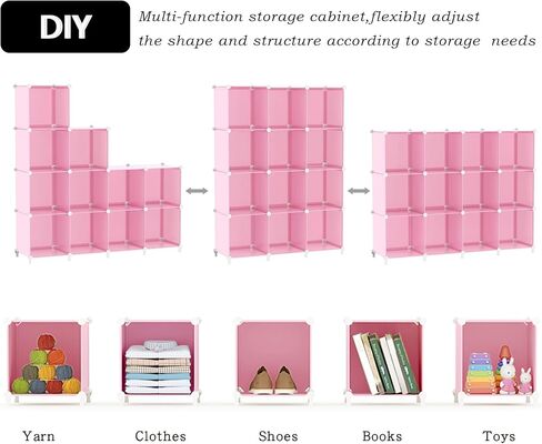 AWTATOS Cube Storage Organizer Protable Closet Organizers and Storage for Kids DIY Stackable 12 Cube Storage Shelves Clothes Organizer for Bedroom, Home, Pink in Kuwait