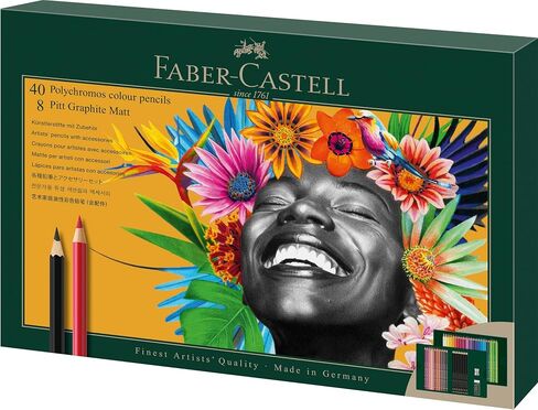 Faber-Castell Polychromos and Pitt Matte Graphite Gift Artist Drawing Set, 1 Count (Pack of 50), Multi-Color 50 in Saudi Arabia