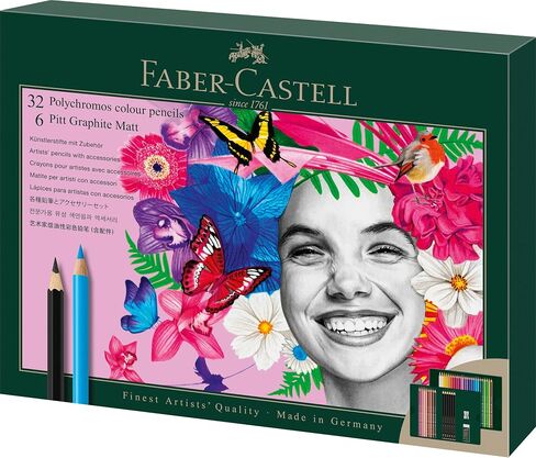 Faber-Castell Polychromos and Pitt Matte Graphite Gift Artist Drawing Set, 1 Count (Pack of 50), Multi-Color 50 in Saudi Arabia