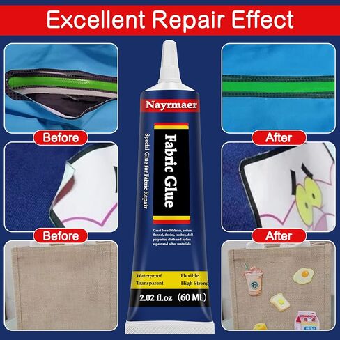 Fabric Glue, Permanent Clear Washable Clothing Glue for All Fabrics, Cotton, Flannel, Denim, Leather, Polyester, Doll Repair, 24 Hours Dry and Waterproof in Kuwait