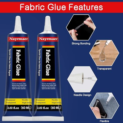 Fabric Glue, Permanent Clear Washable Clothing Glue for All Fabrics, Cotton, Flannel, Denim, Leather, Polyester, Doll Repair, 24 Hours Dry and Waterproof in Kuwait