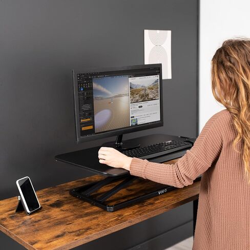 محول مكتب قائم بارتفاع علوي واحد قابل للتعديل من VIVO Economy مقاس 29 بوصة، وشاشة سطح الطاولة ومحطة عمل منصة رفع الكمبيوتر المحمول، DESK-V000U in Kuwait