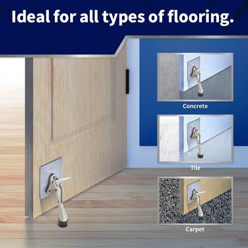 HOME&I Adhesive Kick Down Door Stopper,No Drilling Large Self Adhesive Plate,Height-Adjustable Rubber Foot (Black, 4 inch x 1 Pack) in Saudi Arabia