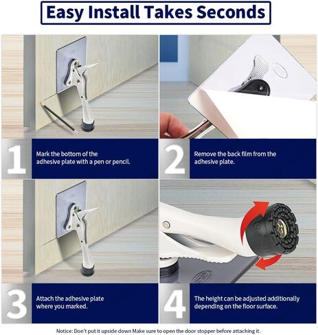 HOME&I Adhesive Kick Down Door Stopper,No Drilling Large Self Adhesive Plate,Height-Adjustable Rubber Foot (Black, 4 inch x 1 Pack) in Saudi Arabia
