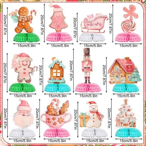 Cholemy 12 Pcs Christmas Gingerbread Honeycomb Centerpieces Gingerbread Man Theme Party Decorations Xmas Pink Candy Cane House Centerpieces for Christmas Decorations Birthday Party Supplies in Saudi Arabia