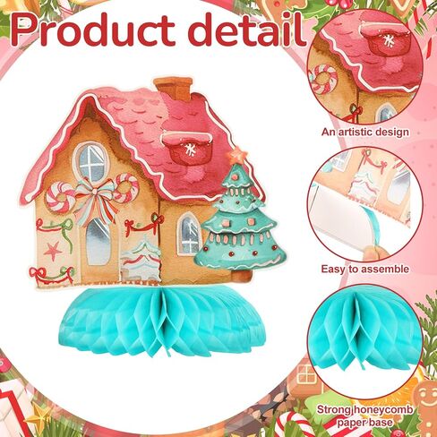 Cholemy 12 Pcs Christmas Gingerbread Honeycomb Centerpieces Gingerbread Man Theme Party Decorations Xmas Pink Candy Cane House Centerpieces for Christmas Decorations Birthday Party Supplies in Saudi Arabia