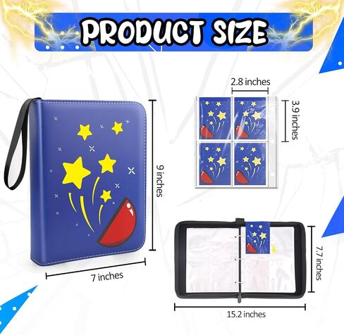 Card Binder 4-Pockets, 400 Pockets Card Holder with 50 Removable Sleeves, Large Capacity＆Waterproof Zipper Album Holder for Trading Card Collector, Blue Stars in Saudi Arabia