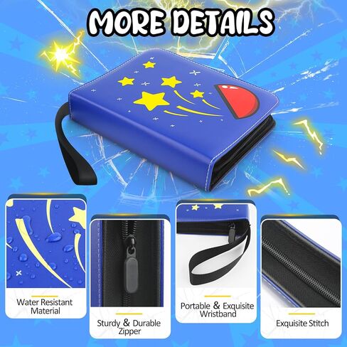 Card Binder 4-Pockets, 400 Pockets Card Holder with 50 Removable Sleeves, Large Capacity＆Waterproof Zipper Album Holder for Trading Card Collector, Blue Stars in Saudi Arabia